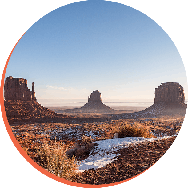 Mitten Buttes and Merrick Butte of Monument Valley. Located on the border of Arizona and Utah